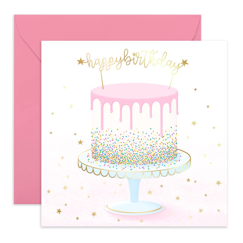 CENTRAL 23 Pretty Birthday Card â€“ Pink Drip Cake with Sprinkles â€“ Cute & Stylish Card for Her, Daughter, Niece, Sister, Mum, Granny, Colleagues, Friend, Girls, Women, Ladies - Comes with Stickers - Image 1
